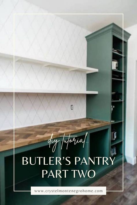 Dive deeper into the construction and design of your DIY butler's pantry with Part 2 of our tutorial series! Learn essential tips for shelving, organization, and maximizing space. From selecting materials to adding finishing touches, this guide will help you create a functional and elegant pantry that suits your needs. Take your home improvement skills to the next level! Butlers Pantry With Deep Freezer, Simple Butlers Pantry Ideas, Pantry With Desk Built Ins, Build Your Own Butlers Pantry, Pantry With Prep Area, Mudroom Turned Butlers Pantry, Brick Butlers Pantry, Butlers Pantry With Freezer, Butlers Pantry Ikea