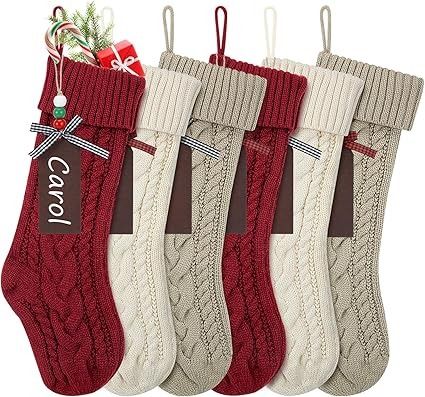 Amazon.com: KaKaPops Christmas Stockings, 6 Pack 18 Inches Christmas Stocking with Name Tags Cable Knitted Stocking Decorations for Xmas Family Holiday Party Decor (Ivory) : Home & Kitchen Stocking Decorations, Stockings For Christmas, Wooden Name Tags, Knitted Stocking, Hand Decoration, Stockings With Names, Large Christmas Stockings, Wall Fireplace, Plush Yarn