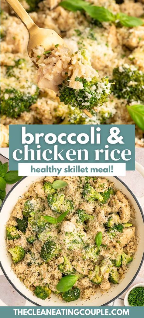 Healthy Broccoli & Chicken Rice (Healthy Skillet Meal!) is an easy, one pot skillet meal you'll love! Done in under 45 minutes, this is perfect for a quick dinner! Dairy Free Chicken And Broccoli Recipes, Chicken Rice And Broccoli Recipes Healthy, Broccoli And Rice Recipes Healthy, Chicken Rice Skillet One Pot, One Dish Healthy Meals, Cheap Easy Dinners Healthy, Easy Healthy Dinner Gluten Free, Ground Chicken Rice Recipes, Broccoli Skillet Recipes