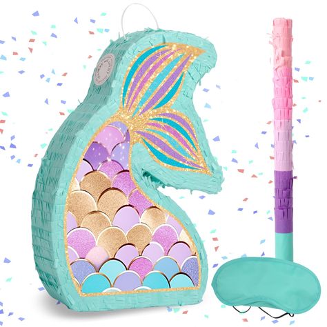 PRICES MAY VARY. Splashing Fun with a Mermaid Tail Pinata - Dive into an ocean of excitement and make your party a splash with this enchanting pinata! Sturdy and Durable Construction - Made with premium materials to withstand enthusiastic strikes and ensure long-lasting fun. Surprises and Delight - Fill the pinata with candies, small toys, or confetti for a wave of excitement that will make your celebration unforgettable! Mesmerizing Design and Vibrant Colors - The intricately detailed mermaid t Pinata Mermaid, Mermaid Tail Pinata, Ocean Theme Birthday Party, Diy Mermaid Birthday Party, Game Decorations, Mermaid Float, Mermaid Pinata, Mermaid Birthday Party Food, Ocean Theme Birthday