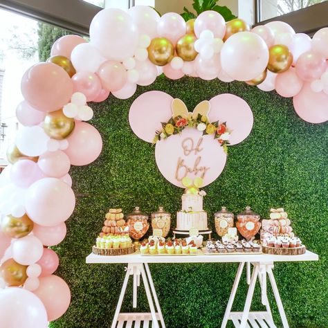 MINNIE MOUSE BABY SHOWER Minnie Mouse Sweet Table, Baby Minnie Mouse Baby Shower Ideas, Disney Girl Baby Shower Ideas, Minnie Baby Shower Ideas, Boho Minnie Mouse Party, Minnie Mouse Baby Shower Decorations, Minnie Mouse Baby Shower Ideas, Minnie Mouse Baby Shower Cake, Baby Minnie Mouse 1st Birthday