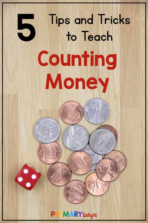 Wondering how to teach counting money to 2nd grade students - or even kids in 1st or 3rd? This blog post has lots of great teaching strategies and activities to help your students be successful at counting coins. The tips include suggestions to build skip counting skills, pictures of an anchor chart to support money counting, and several games (including no print suggestions with coins and dice). You are sure to find tips to help your students count money! #TeachingMoney #2ndGradeMath 1st Grade Counting Activities, Coin Games For 1st Grade, Money Practice 1st Grade, Teaching Coins First Grade, Learning To Count Money, Counting Coins First Grade, Teach Money To Kids, Counting Coins 2nd Grade, Coin Games For Kids