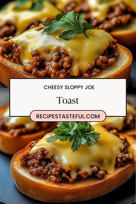 This Cheesy Sloppy Joe Toast is a delicious twist on a classic dish, featuring savory ground beef mixed with rich sloppy joe sauce, served atop cheesy garlic Texas Toast. Perfect for a family dinner or a game day snack, this recipe combines the comforting flavors of childhood with a cheesy, gooey finish that everyone will love. Sloppy Joes On Texas Toast, Garlic Texas Toast, Cheesy Sloppy Joes, Sloppy Joe Sauce, Texas Toast, Game Day Snacks, Sloppy Joe, Sloppy Joes, Classic Dishes