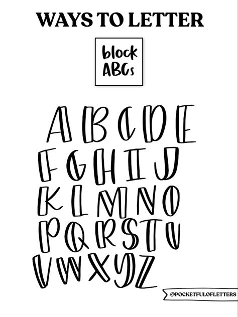 Way to Letter block abcs Block Letter Alphabet Fonts, Fonts To Write In Alphabet, Block Calligraphy Alphabet, Writing Block Letters, Different Ways Of Writing Alphabets, Easy Block Letters, Half Block Letters Font, Abc’s In Different Fonts, Hand Lettering Block Letters