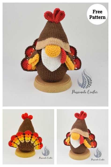 Thanksgiving Turkey Gnome Amigurumi Free Crochet Pattern Turkey Gnome Crochet, Witch Gnome Crochet Pattern, Crochet Mini Turkey, Crochet Thanksgiving Gnomes Free Pattern, Christmas Crochet Ideas Free Patterns, Turkey Amigurumi Free Pattern, Crochet Halloween Gnomes Free Pattern, Turkey Crochet Pattern Free, Crochet Turkey Pattern Free