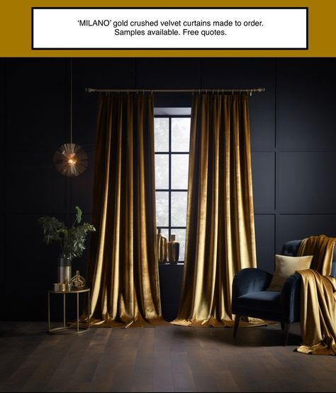 Fabric sample for gold crushed velvet made to measure blackout window curtains Bay Window Styling Living Room, Speakeasy Curtains, Dark Academia Curtains, Bronze Curtains, Gold Curtains Living Room, Blackout Curtains Living Room, Lounge Curtains, Gold Window, Speakeasy Decor