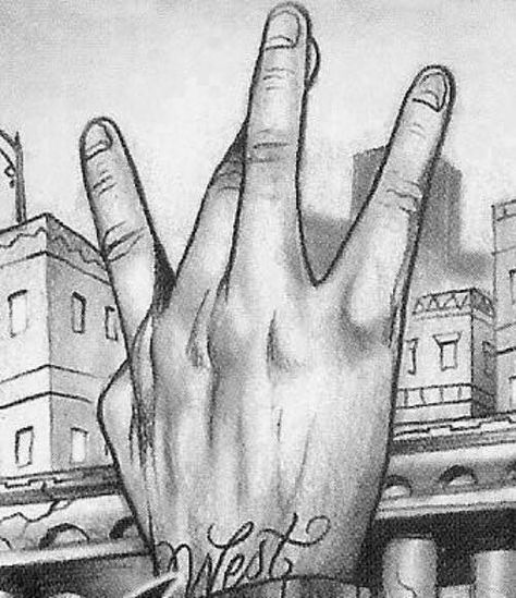 West Coast West Side Hand Sign, Hand Sign Tattoo, Westside Tattoo, West Coast Tattoo, Tupac Tattoo, Gangster Drawings, Arte Do Hip Hop, Chicano Love, Gang Signs