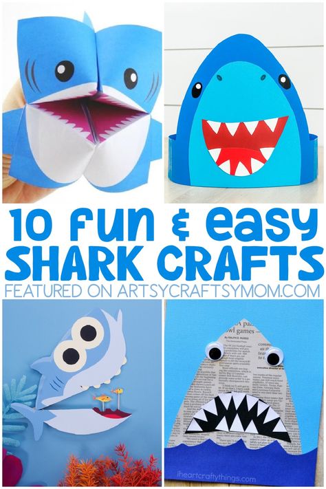 10 Fun and Easy Shark Crafts for Kids 1. Clothespin Shark Craft 2. S for Shark Recycled CD Craft 3. Paper Plate Shark Puppets 4. Snapping Shark Craft 5. Cupcake Liner Shark Craft 6. Shark Cootie Catcher 7. Newspaper Shark Craft 8. DIY Shark Headband 9. Origami Shark Bookmark 10. Swimming Shark Craft Shark Crafts For Kids, Shark Week Crafts, Shark Crafts, Jawsome Shark, Beach Crafts For Kids, Shark Activities, Shark Craft, Fun Summer Crafts, Kids Craft Room