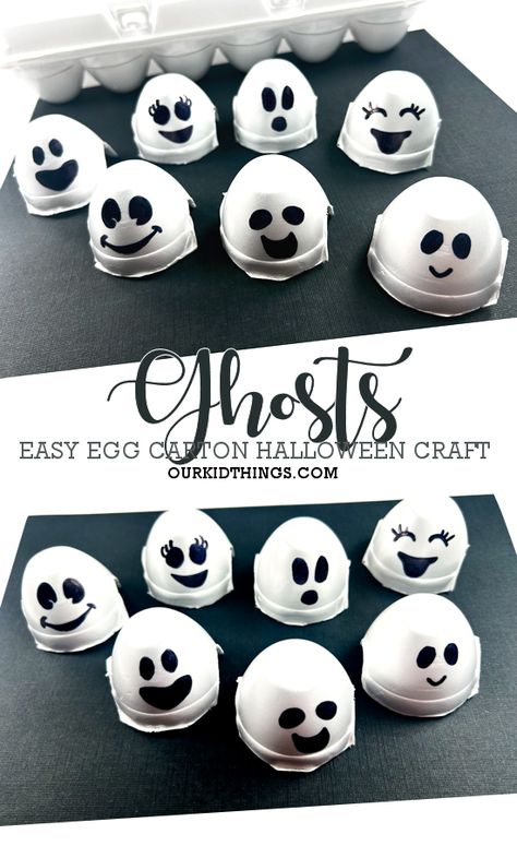 Egg Carton Ghost Craft - Our Kid Things Ghost Eggs, Halloween Eggs, Halloween Ghost Craft, Haunted House Craft, Ghost Craft, Ghost Crafts, Craft Halloween, Fun Games For Kids, Making Faces