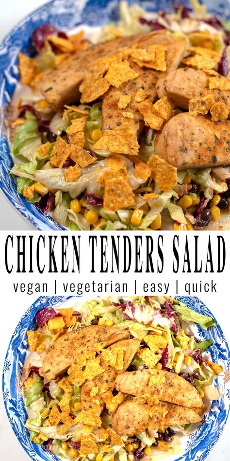 Best Chicken Tenders Salad Recipe Chicken Tender Salad, Crispy Chicken Salad, Easy Chicken Tenders, Best Chicken Tenders, Crispy Chicken Salads, Clean Eating Salad Recipes, Ways To Cook Chicken, Baked Chicken Tenders, Vegan Party