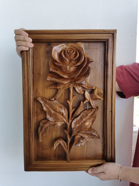 Teak Wood Rose Wall Art 🪵🌹 Enhance your space with our Handmade Teak Rose Décor: - Elegant Design: Handcrafted rose adds charm to any room. 🖐️✨ - Durable Teak: Made from beautiful, high-quality teak wood. 🌳💎 - Striking Size: 17.7 x 11.8 x 1.18 inches. 📏🖼️ - Free Shipping: Available to several countries. 🚚🌍 Order now and bring the elegance of handmade art to your home! 🏡💖 Rose Wall Decor, 3d Relief Art, Wooden Wall Art Decor, Door Design Photos, Wooden Roses, Wall Decor Wood, Rose Wall Art, Wood Carving Designs, Rose Wall