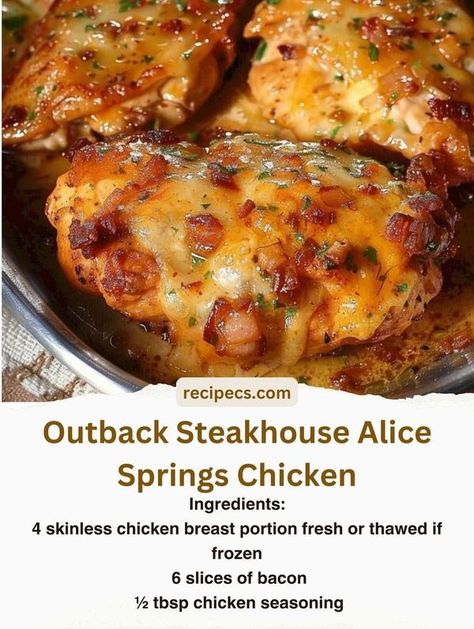 Easy Kitchen Recipes Outback Steakhouse Alice Springs Chicken, Alice Springs Chicken, Chicken Recipes Boneless, Outback Steakhouse, Alice Springs, Poultry Recipes, Biryani, Chicken Dinner Recipes, Restaurant Recipes