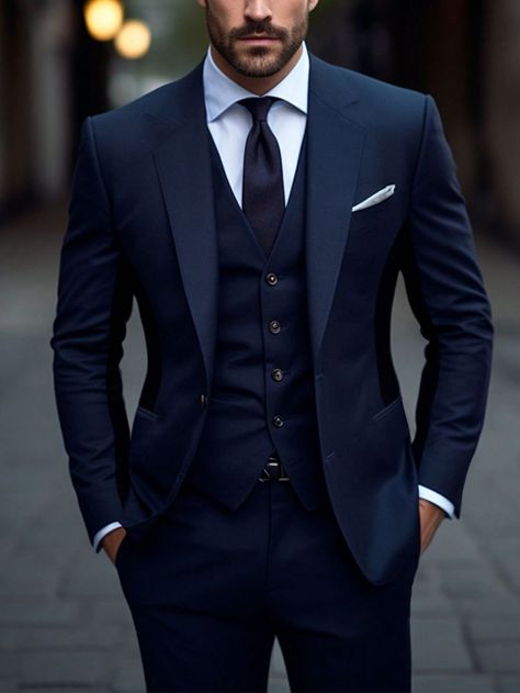 Navy Blue Suit For Groom, Navy Blue Suits For Men Wedding, Navy Blue Suit Men Wedding, Groom Blue Suit Wedding, Blue Suits For Men Wedding, Men’s Wedding Outfit, Dark Blue Suit Men, Navy Blue Blazer Outfit Mens, Navy Fitted Suit