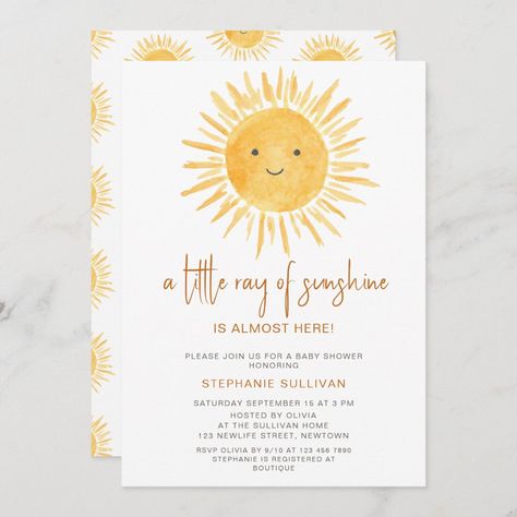 Little Ray of Sunshine Boho Baby Shower Invitation Sunshine Baby Shower Ideas, Sunshine Baby Shower Theme, Sunshine Party Ideas, Sunshine Baby Shower Invitations, Sunshine Theme, Neutral Baby Shower Invitations, Here Comes The Son, Sunshine Party, Sunshine Baby Shower