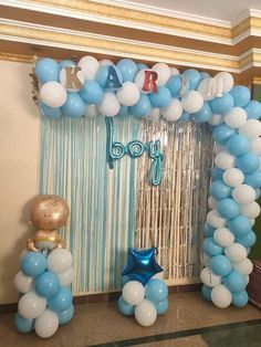 Simple Blue Birthday Decorations, Welcome Baby Boy Decoration Ideas, Baby Boy Birthday Decoration, Birthday Board Diy, Baby Boy Balloons, Baby Boy Decorations, Birthday Decorations At Home, Happy Birthday Decor, Idee Babyshower