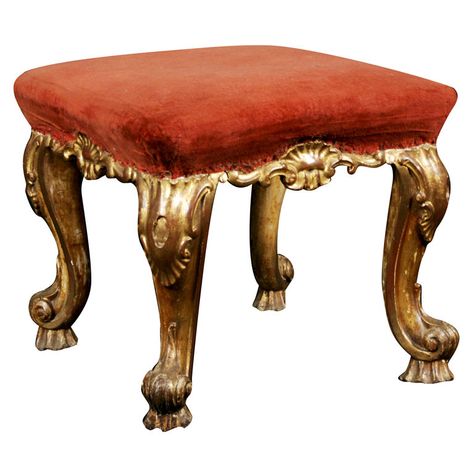 rocco furniture | Very Fine Rococo Giltwood Stool, 18th Century Rococo Furniture 18th Century, Alchemist Lab, Rococo Furniture, Arabian Art, Outdoor Chaise Lounge Chair, Vintage Stool, Modern Stools, Red Cushions, Inspire Me Home Decor