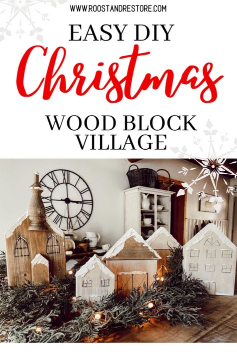 Rustic Farmhouse Christmas Decor, Wood Blocks Christmas, Using Scrap Wood, Rustic Farmhouse Christmas, Christmas Diy Wood, Diy Christmas Village, Cabin Christmas, Christmas Wood Crafts, Gold Christmas Tree