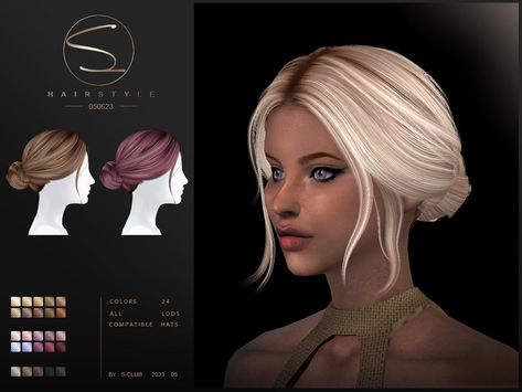 The Sims Resource - Updo hairstyle Luna(050623) by S-CLUB Sims 4 Cc Updo Hair, Sims 4 Updo, Sims 4 Updo Hair Cc, Ballerina Hairstyles, Mod For Sims 4, Sims Aesthetic, Sims 4 Cc Download, Mod Hair, Cc Hair