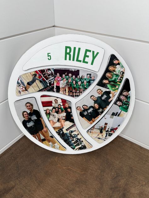 Cute Senior Volleyball Gifts, College Volleyball Senior Night, Sports Banquet Ideas Volleyball, Volleyball Collage Ideas, Wood Volleyball Sign, Volleyball Picture Frame, Gift Baskets For Volleyball Coaches, Personalized Senior Gifts, Senior Gift Ideas High School Sports Volleyball