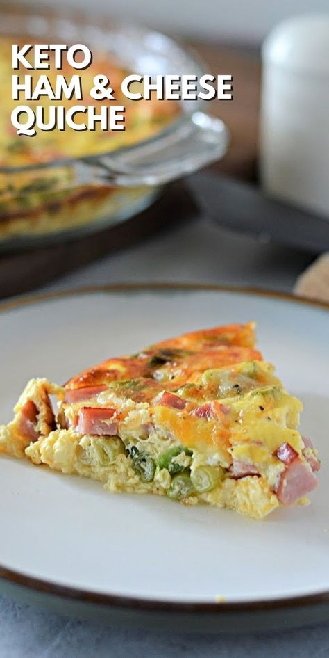 Keto Ham and Cheese Quiche - Low Carb Breakfast Idea Low Carb Ham Recipes, Ham Quiche Recipes Crustless, Crustless Ham And Cheese Quiche Easy, Crustless Ham And Swiss Quiche, Keto Ham And Cheese Quiche, Crustless Broccoli Ham And Cheese Quiche, Easy Crustless Quiche, Ham Breakfast Casserole, Keto Quiche