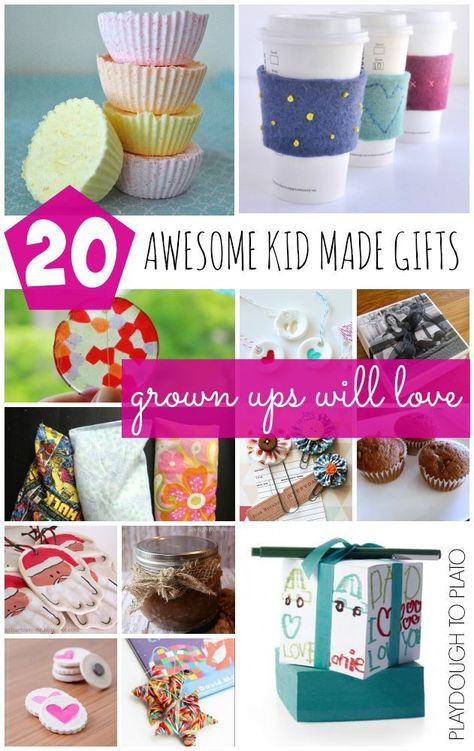 20 Awesome Kid Made Gifts Grown Ups Will Love!! {Playdough to Plato} Kid Made Gifts, Fun Homemade Gifts, Gifts Kids Can Make, Easy Handmade Gifts, Diy Gifts For Kids, Diy Holiday Gifts, Awesome Gifts, Kids Diy, Homemade Christmas Gifts