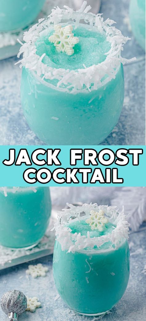 Jack Frost Cocktail – This icy frozen blue Christmas cocktail is your new favorite way to get the holiday party started! It’s the ultimate wintertime drink that tastes…tropical!! Teal Alcoholic Drinks, Blue Winter Drinks, Tropical Christmas Drinks, Blue Cotton Candy Cocktail, Teal Cocktail Drink, Jack Frost Drink Recipe, Frozen Party Drinks, Blue Non Alcoholic Drinks, Blue Drinks Alcohol