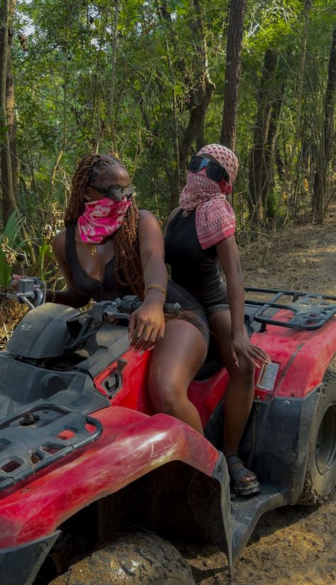 Atv Riding Outfits | Atv riding black woman | fun things to do on vacation | vacation | atv | 4 wheelers | four wheelers | dirt bikes Atv Riding Outfit Vacation, Bike Riding Outfits, Bike Outfits Women, Riding Outfits, Cute Birthday Ideas, Atv Riding, 4 Wheelers, Jamaica Travel, Trip Outfits