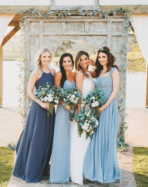 Summer Beach Wedding - Blue Bridesmaid Dresses - Ombre Dresses - Long Bridesmaid Dresses - Mismatched Bridesmaid Dresses - Pretty Collected #weddingideas #weddinginspiration #bridesmaids #bridesmaiddresses #weddingphotography #bride Blue Bridesmaid Dresses Mismatched, Bridesmaid Dresses Mismatched Purple, Light Bridesmaid Dresses, Bright Bridesmaid Dresses, Ombre Dresses, Mismatched Bridesmaid Dresses Blue, Ombre Bridesmaid Dresses, Bridesmaid Dresses Mismatched, Pink Bridesmaid Dresses Short