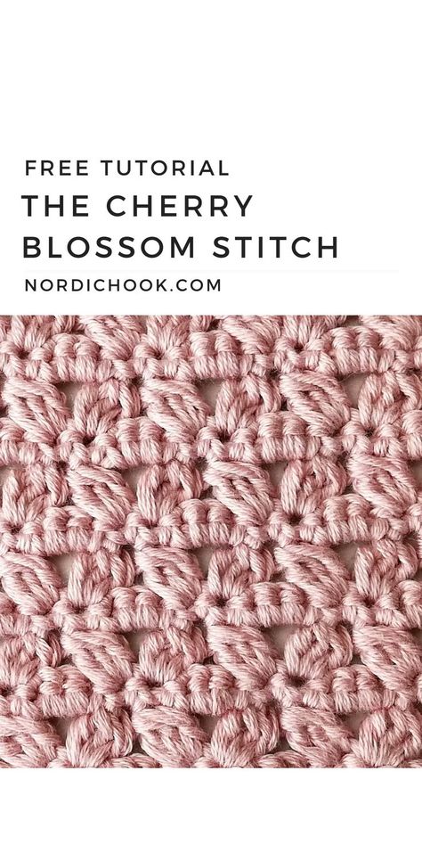 This free crochet tutorial shows how to make the cherry blossom stitch step-by-step. It includes detailed photo instructions. This beautiful crochet stitch is a repeat of four rows. The texture of this stitch is beautiful! Interesting Crochet, Crochet Stitch Tutorial, Crochet Stitches For Blankets, Crochet Stitches Free, Stitch Tutorial, Crochet Stitches For Beginners, Crochet Cardigan Pattern, Crochet Lovers, Granny Square Crochet Pattern