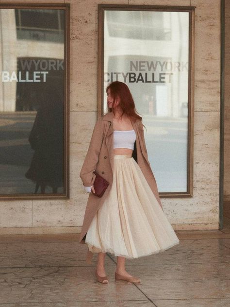 The Balletcore Aesthetic Has Gone Viral—Here's What It Is | Who What Wear UK Ballet Inspired Fashion, Satin Slip Skirt, Sheer Maxi Skirt, Deep Winter, London Street Style, Mesh Skirt, Fast Fashion, Skirt Outfits, London Fashion Week