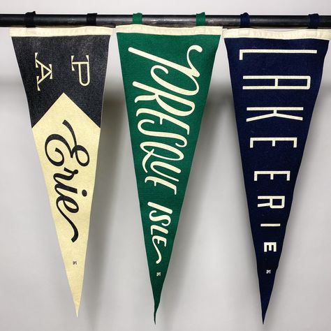 Vintage Pennant Flag, Diy Pennant Flags, Diy Pennant Banner, Pennant Design, Vintage Pennants, Baseball Pennants, Oxford Pennant, Presque Isle, Pennant Flags