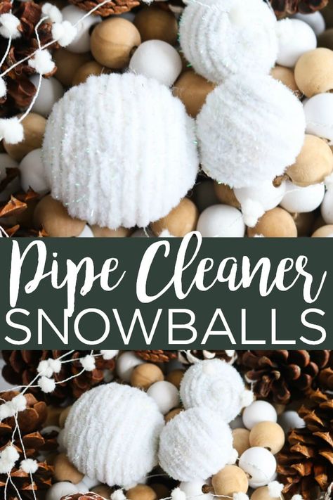 Make these DIY snowballs with pipe cleaners! This easy to make craft is perfect for your winter home decor! #winter #snowballs #pipecleaners #crafts #farmhouse #farmhousestyle #rustic #homedecor #diyhomedecor #diyproject #wintercrafts Diy Snowballs, Fake Snowballs, Winter Diy Crafts, Christmas Decorations Diy Crafts, Make Craft, Home Decor Winter, Holiday Crafts Diy, Winter Decorations Diy, Pipe Cleaner Crafts