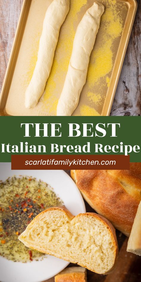 This is the BEST homemade crusty Italian bread recipe made with just 5 simple ingredients. Crusty on the outside and soft and chewy on the inside, this simple bread recipe is great to make ahead. Italian Bread For Dipping, Diy Italian Bread, Soft Italian Bread, Pizza Bread Recipe Homemade, Soft Italian Bread Recipes, Dipping Bread Recipe, Italian Bread Recipes Homemade, Artistic Bread, Easy Italian Bread