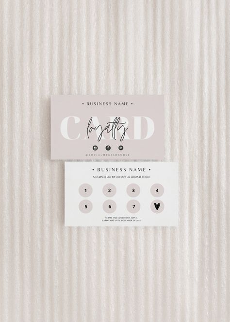 "**  This item is a DIGITAL TEMPLATE which is INSTANTLY customizable via CANVA (FREE). Nothing physical is shipped to you. ** Attract repeat customers by thanking them and offering them a discount on return visits using this chic & modern style Loyalty Card Template. Just add your business info, download, & print!  This DIY template is fully customizable and very simple to use. Simply edit it in Canva (for free) using your PC, tablet, or mobile device. Once edited and downloaded, you can print i Loyalty Club Card, Loyalty Card Template Free Printable, Hair Loyalty Cards, Customer Card Design, Loyality Cards Design, Loyalty Stamp Card Design, Lash Loyalty Card Design, Reward Card Design, Loyalty Cards Ideas Business