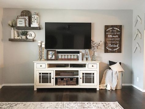 Tv Stand Decor, Entertainment Center Decor, Living Room Tv Wall, Farmhouse Decor Living Room, घर की सजावट, Rustic Living Room, Room Remodeling, New Living Room, Living Room Tv