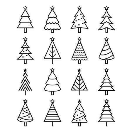 Simple Ornament Drawing, Line Drawing Christmas Tree, Drawing Christmas Trees Easy, Christmas Tree Sketch Simple, Line Art Christmas Tree, Simple Christmas Clipart, Christmas Tree Drawing Simple, Christmas Tree Line Art, Christmas Tree Line Drawing