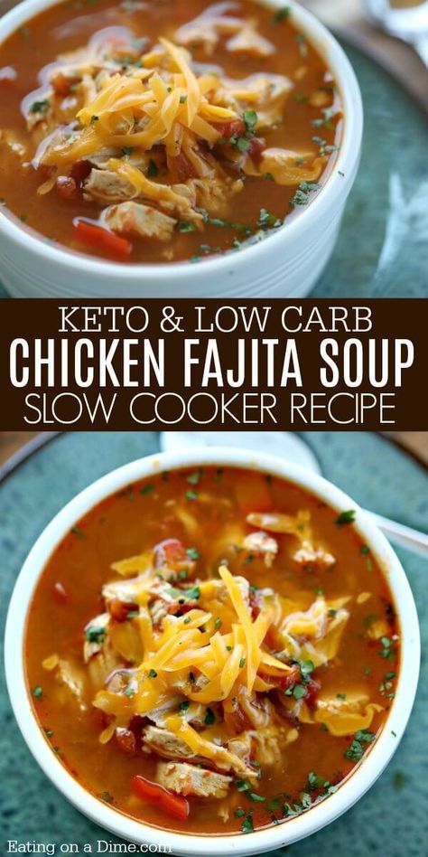 Low Carb Crock Pot, Fajita Soup Recipe, Fajita Soup, Cena Keto, Chicken Fajita Soup, Comidas Keto, Resep Diet, Crock Pot Chicken, Low Carb Diets