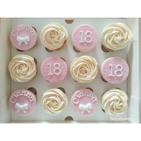 Pink and white 18th birthday cupcakes 18th Cupcakes Birthday, 19th Birthday Cupcakes Ideas, Cupcake 18th Birthday, 18th Birthday Cupcakes Ideas, 18th Cupcakes, 18th Birthday Cupcakes, Debut Cakes, Bespoke Cupcakes, Debut Cake