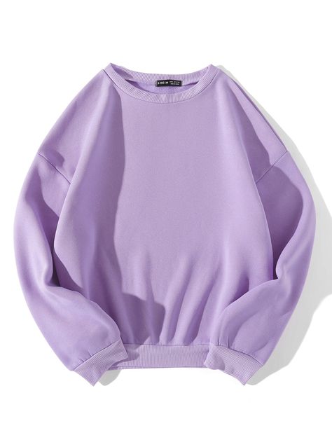 Lilac Purple Casual  Long Sleeve Polyester Plain Pullovers Embellished High Stretch Spring Women Sweatshirts Casual Minimalist Outfit, Chic Fall Fashion, Round Neck Sweaters, Loose Tops, Purple Fashion, Fall Fashion Outfits, Fall Sweaters, Fesyen Wanita, Brown Fashion