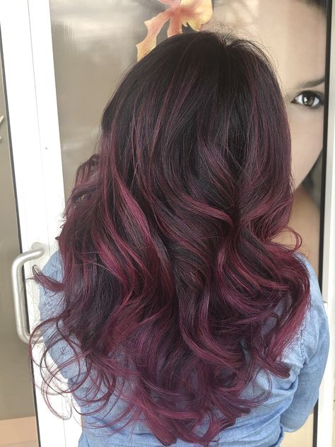 Dark Brown Hair With Color Streaks, Cherry Pink Highlights, Pink Highlight In Black Hair, Brown Hair With Maroon Underneath, Pink Dye Over Brown Hair No Bleach, Pink Highlights Wavy Hair, Magenta Hair With Pink Highlights, Dark Pink Hair Highlights, Magenta Highlights In Brown Hair