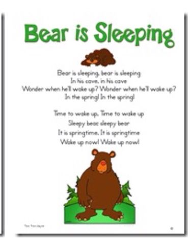 Spring bear song Hibernation Preschool Activities, Hibernation Crafts, Hibernation Preschool, Hibernation Activities, Bears Preschool, Animals That Hibernate, Bear Songs, Circle Time Songs, Classroom Songs