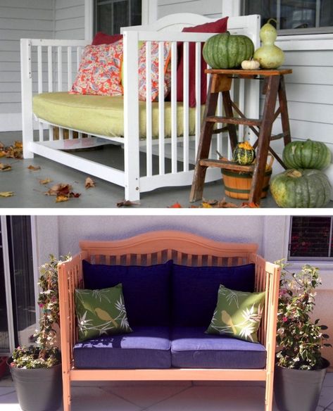 Cot Upcycle Ideas, Crib Upcycle Ideas, Upcycle Cot Bed, Diy Outdoor Furniture Crib Mattress, Baby Cot Ideas Wooden, Cot With Storage, Wooden Toddler Bed, Wooden Baby Cot, Crib Bench