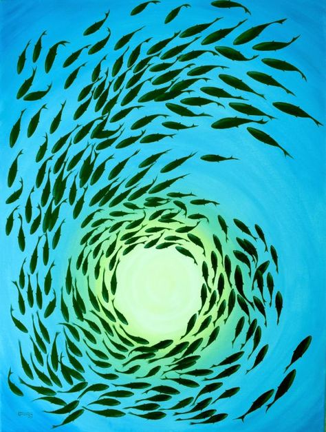 School Of Fish Painting, Water Animals Art, Shuffle Stickers, Sun Fish, Fish School, Figurative Expressionism, Abstract Art Projects, Mural Art Design, Art Final