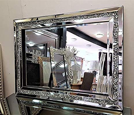 Living Room Silver, Magnolia Christmas, Wall Mounted Makeup Mirror, Diamond Mirror, Crushed Diamonds, Silver Wall Mirror, Rooms Decor, Silver Wall, Luxury Mirror