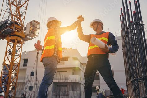 Stock Image: Architect and engineer construction workers shaking hands while working at outdoors construction site. Building construction collaboration concept Construction Flyer, Character Photography, Pictorial Design, Shaking Hands, Happy Diwali Images, Diwali Images, Construction Workers, Commercial Construction, Residential Construction