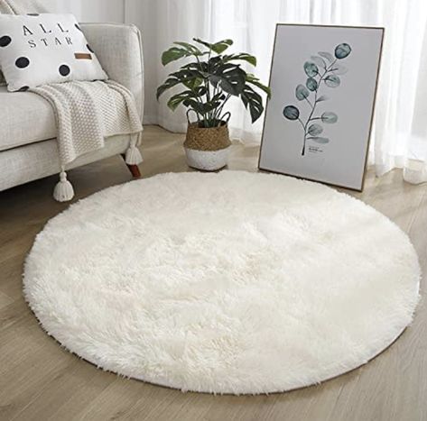 Fluffy Circle Rug, Birthday Room, Area Rug For Bedroom, Solid Color Rug, Green Bedroom, White Carpet, Dorm Bedroom, Christmas Bedding, Round Area Rug