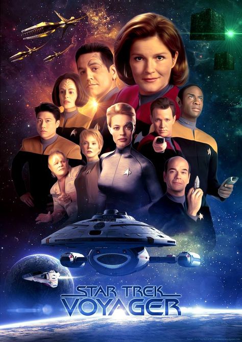 Star Trek: Voyager - Fanart Poster Robert Beltran, Star Trek Gifts, Star Trek Crew, Star Trek Wallpaper, Star Trek Poster, Doug Jones, Star Trek Cast, Star Trek 1, Starfleet Ships