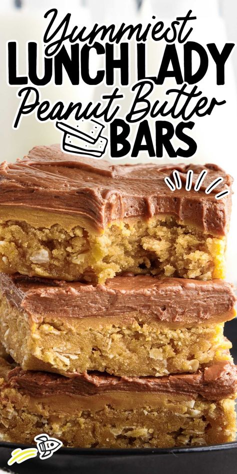 Lunch Lady Peanut Butter Bars, Popular In School, Lunch Lady Brownies, Peanut Butter Bars Recipe, Peanut Butter Oatmeal Bars, School Lunch Recipes, Cafeteria Food, Chewy Peanut Butter Cookies, Peanut Butter Oatmeal Cookies