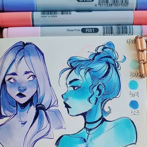 Gretel Lusky on Instagram: "Playing around with monochromatic color schemes and colored multiliners 💖 . . . #sketchbook #copic #copicmarkers #alcoholmarkers #traditionalart #pasteltones #moleskine #illustration #sketches" Monochromatic Sketches, Moleskine Illustration, Monochromatic Color Scheme, December 8, Alcohol Markers, Illustration Sketches, Moleskine, Copic, Traditional Art