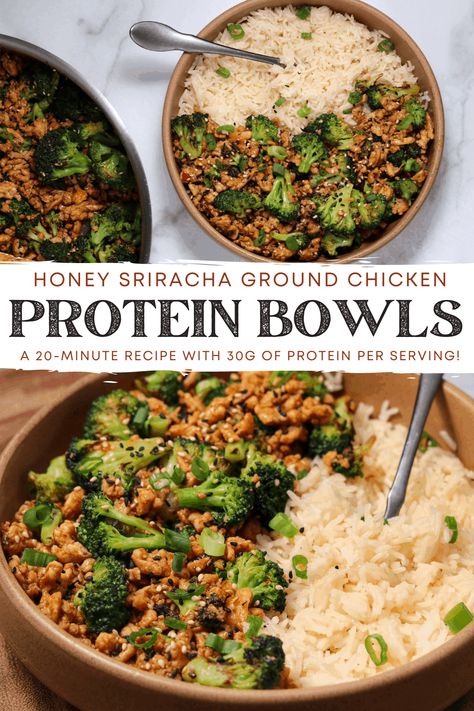 Honey Sriracha Ground Chicken, Ground Chicken And Broccoli, Healthy Bowls Recipes, Chicken And Broccoli, Salad Pasta, Healthy Bowls, Easy Healthy Meal Prep, Macro Meals, Health Dinner